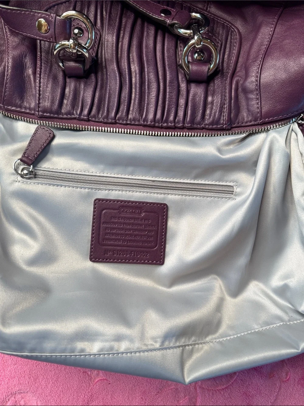 Coach Madison Deep Purple Leather Convertible Strap Satchel